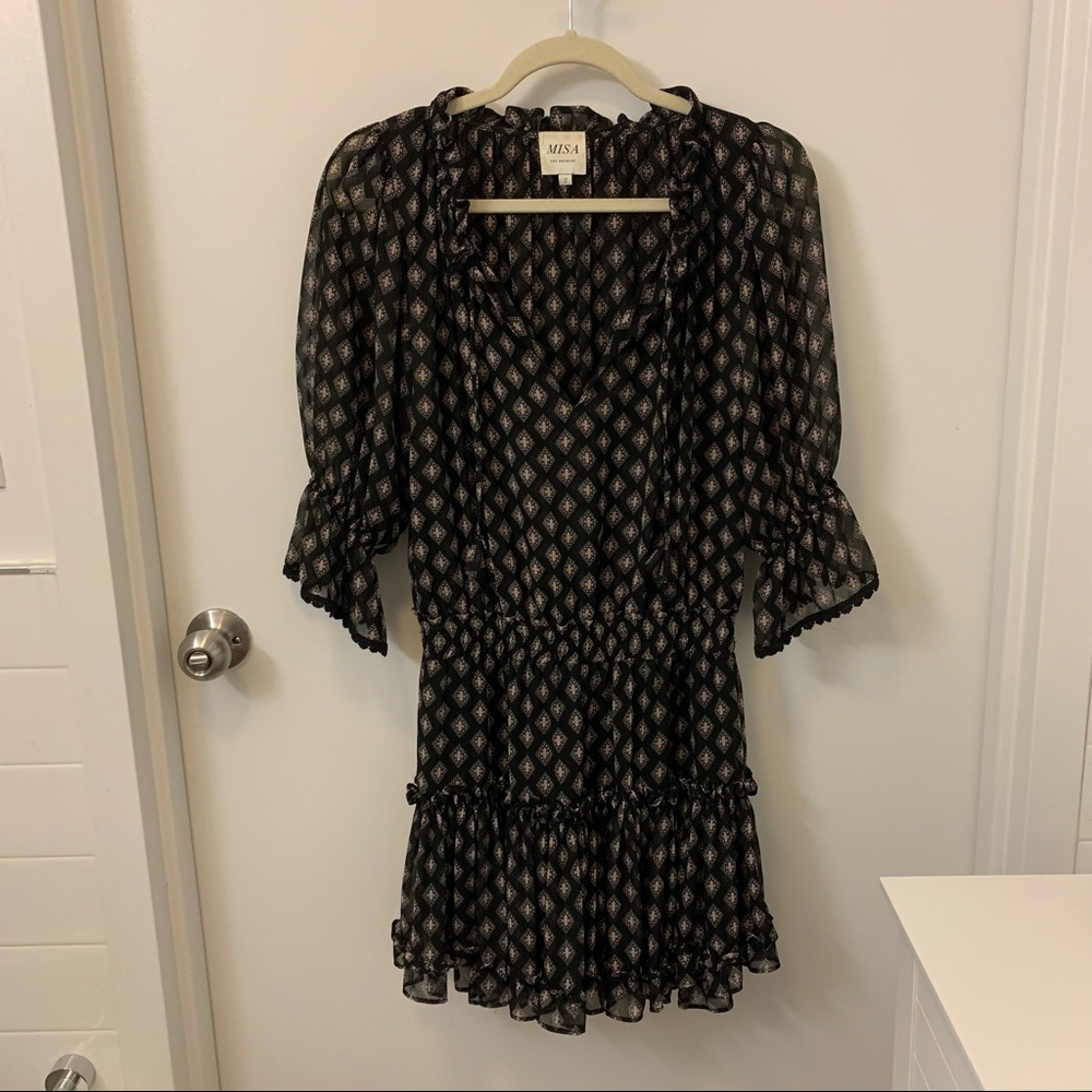 Misa Dress Black & Pink Print Size S